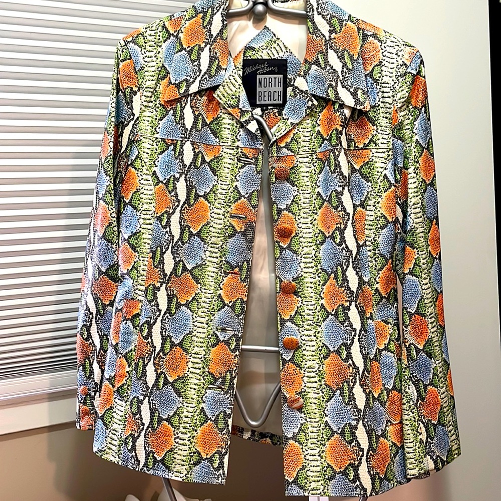 North Beach leather snake print jacket Sz 8 womens